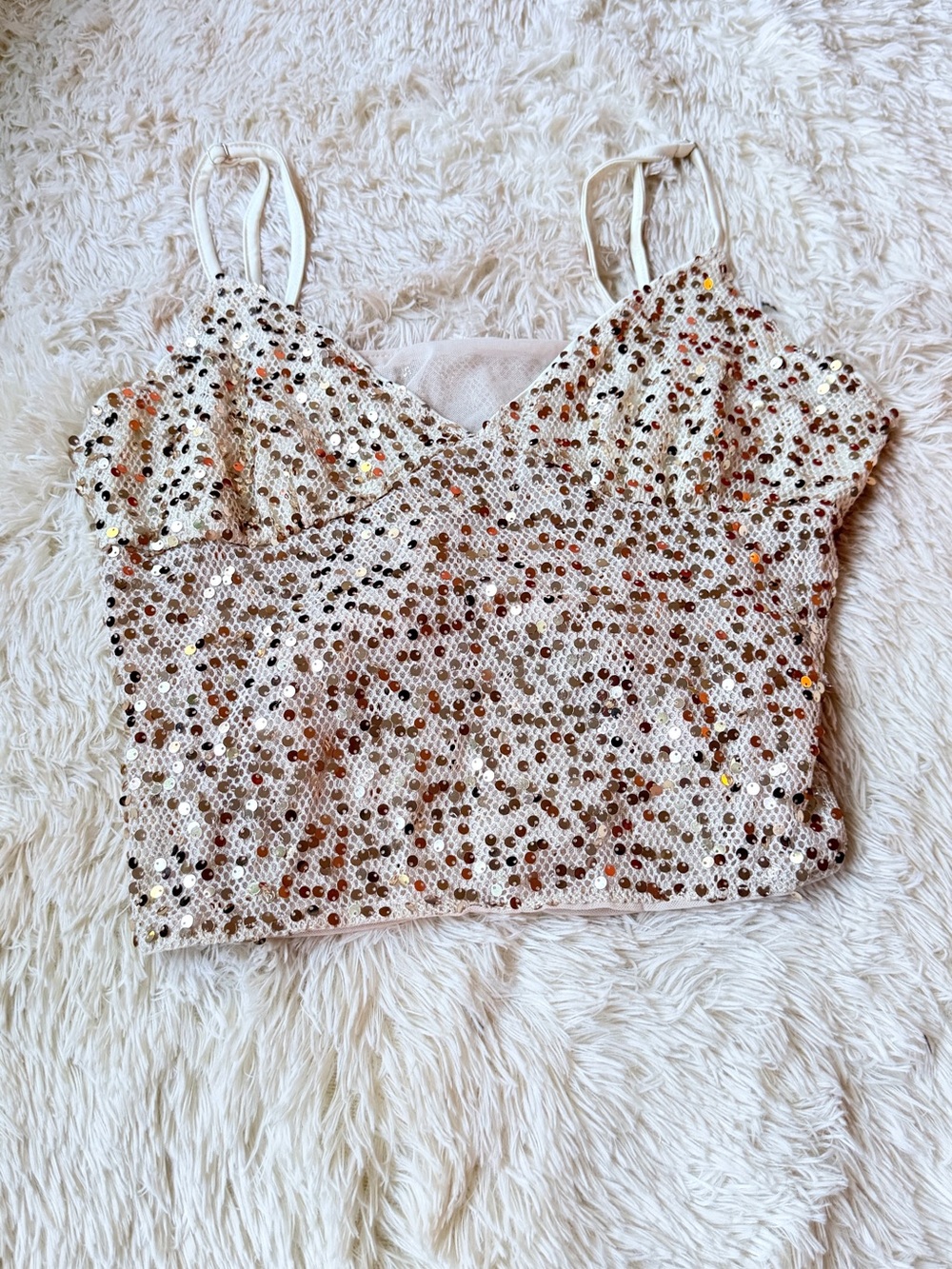 Sequin V-Neck Cami Top in Champagne